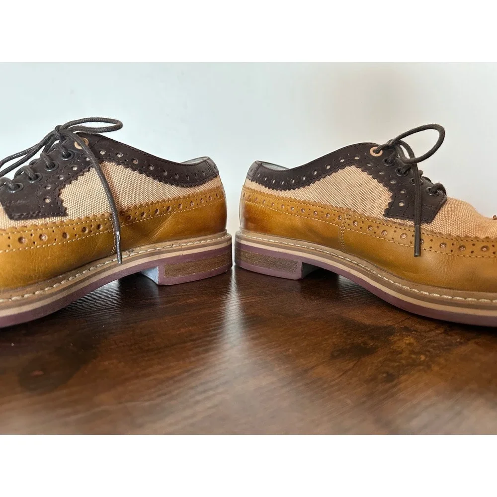 Clarks Tor England Mens size 10 Leather Canvas Wingtip Brogue Oxford Shoes